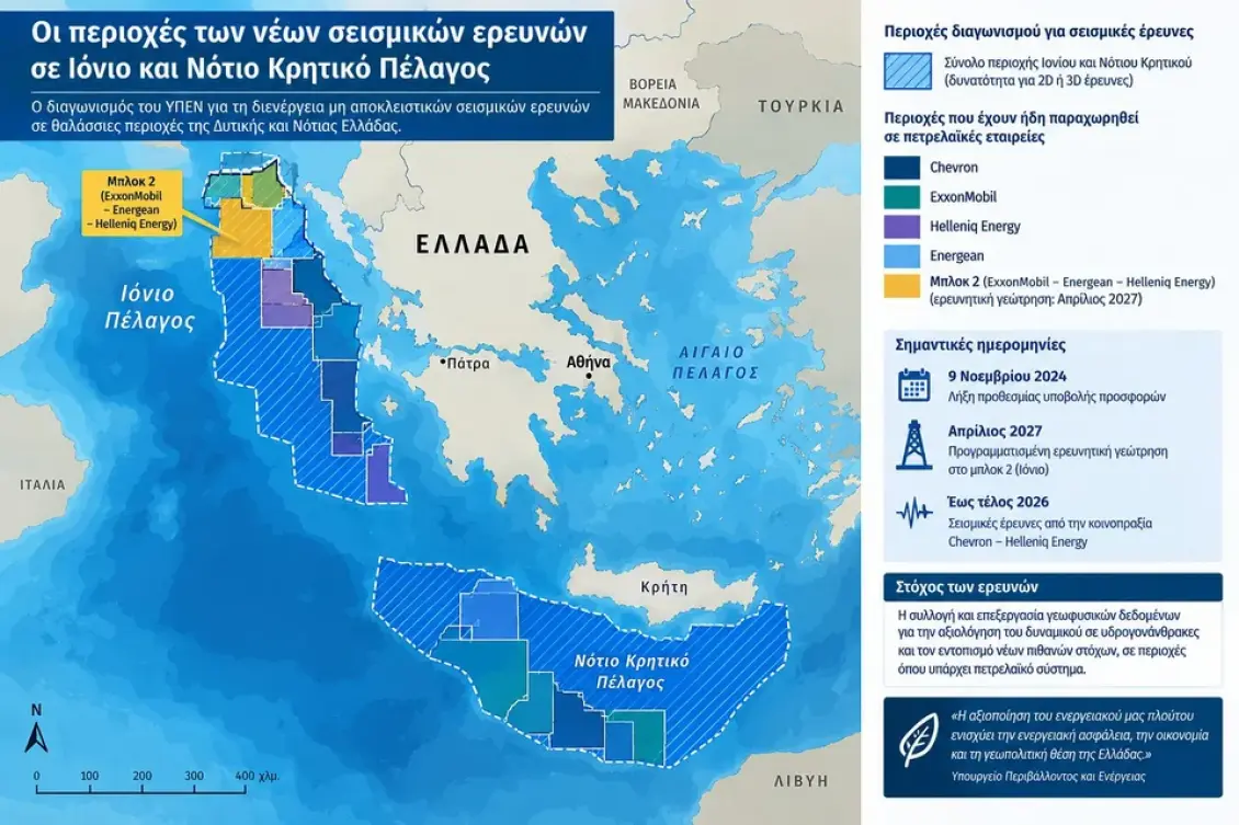 Διεθνές ενδιαφέρον για σεισμικές έρευνες σε Δυτική και Νότια Ελλάδα: Το στρατηγικό σχέδιο για τους υδρογονάνθρακες