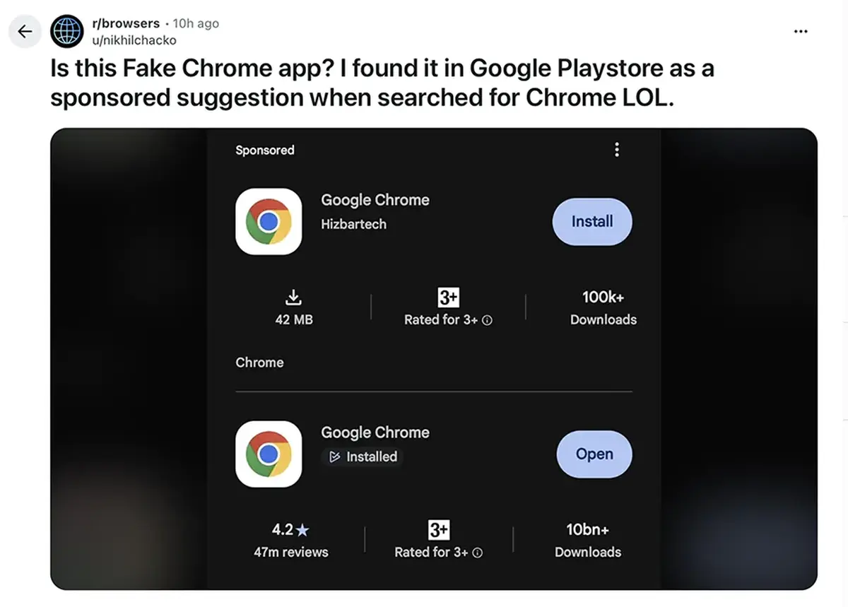 Σοβαρό κενό ασφαλείας στο Google Play Store: Ψεύτικος Chrome συγκέντρωσε πάνω από 100.000 λήψεις